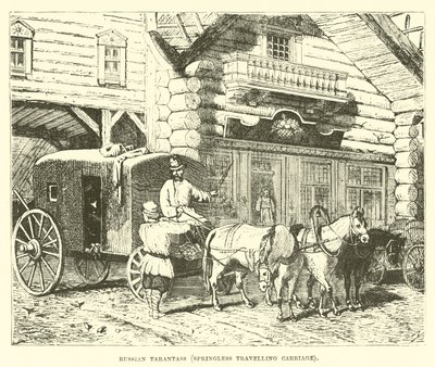 Russische tarantass, veringloze reiswagen door English School
