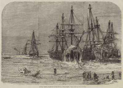 Russische schepen bevroren bij de monding van de Dnjepr (gravure) door English School