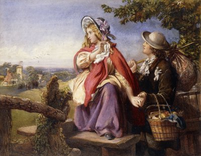 Rustieke geliefden steken een stijl over, ca. 1860 door English School
