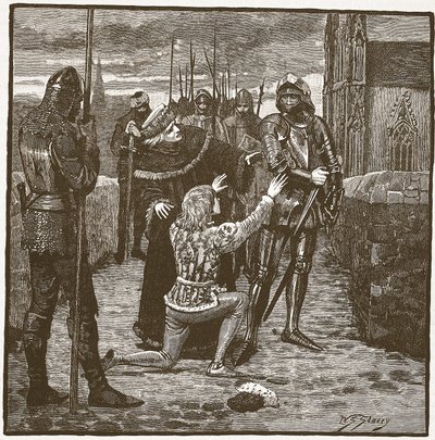 Rutland smeekt Clifford om zijn leven te sparen, illustratie uit Cassells Geïllustreerde Geschiedenis van Engeland door English School