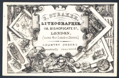 S Straker, lithograaf, handelskaart door English School