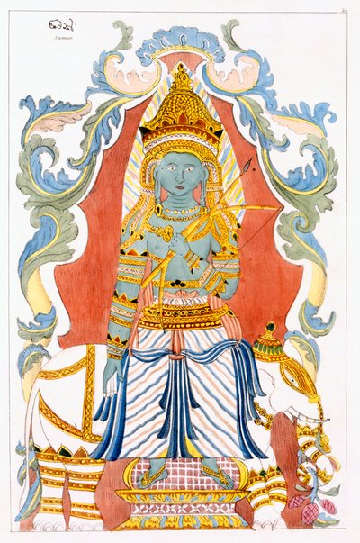 Saman Dewa Raja, de Vier Heuvelwachters, uit De Geschiedenis en Doctrine van het Boeddhisme door Edward Upham, 1829 door English School