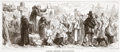 Samson verkoopt aflaten, illustratie uit De Geschiedenis van het Protestantisme door James Aitken Wylie, 1878 door English School
