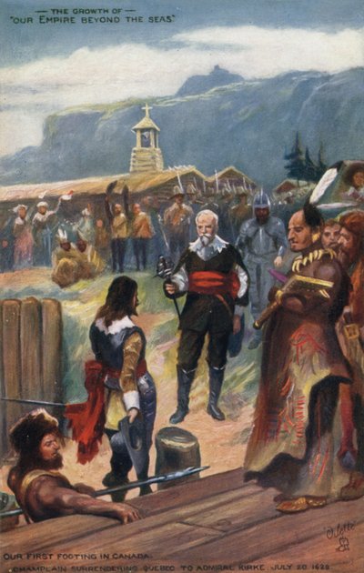 Samuel de Champlain geeft Quebec over aan admiraal Kirke, 20 juli 1629 door English School