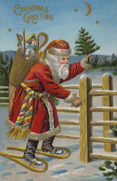 Kerstman op sneeuwschoenen door English School