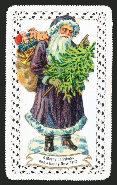 Kerstman met Speelgoedzak en Boom, Kerstkaart door English School