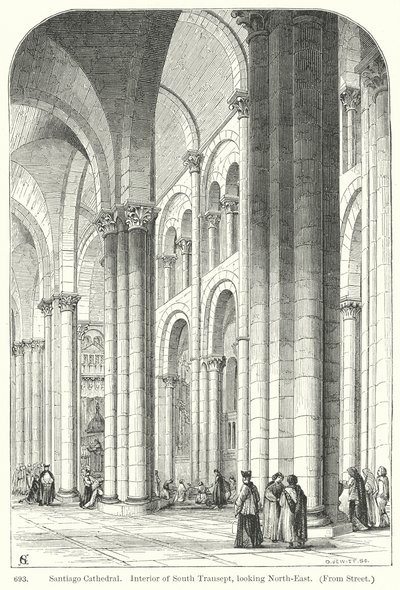 Kathedraal van Santiago. Interieur van het zuidelijke dwarsschip, kijkend naar het noordoosten (gravure) door English School