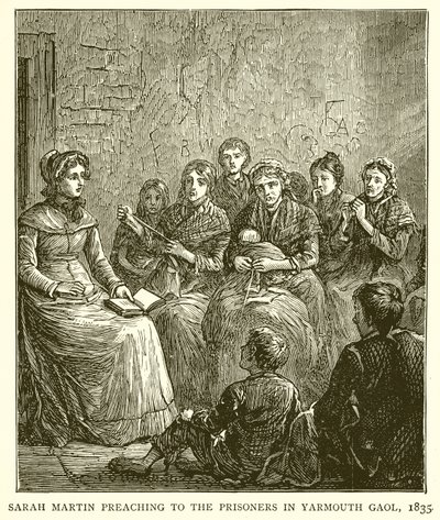 Sarah Martin predikt tot de gevangenen in Yarmouth Gaol, 1835 door English School