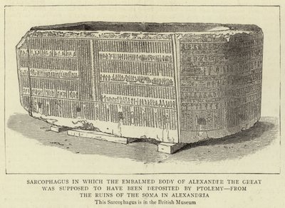 Sarcophagus waarin het Gebalsemde Lichaam van Alexander de Grote zou zijn gelegd door Ptolemaeus, uit de Ruïnes van de Soma in Alexandrië door English School