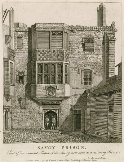 Savoy Prison, deel van het oude Paleis van de Savoy, nu gebruikt als militaire gevangenis door English School