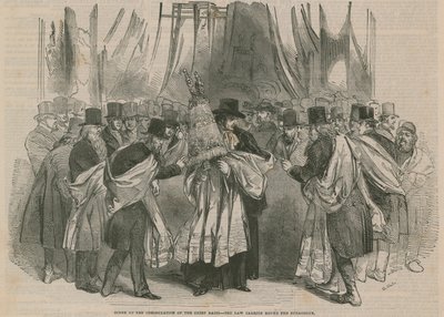 Scène bij de inwijding van de opperrabbijn - de wet rondgedragen in de synagoge door English School