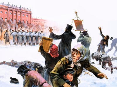 Scène uit de Russische Revolutie van 1905 door English School