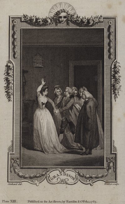 Scène uit De geschiedenis van Sir Charles Grandison, door Samuel Richardson door English School
