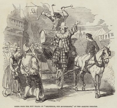 Scène uit het nieuwe drama "Belphegor, The Mountebank" in het Adelphi Theatre door English School