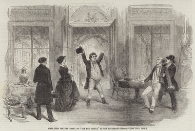 Scène uit het Nieuwe Drama "The Evil Genius," in het Haymarket Theatre door English School