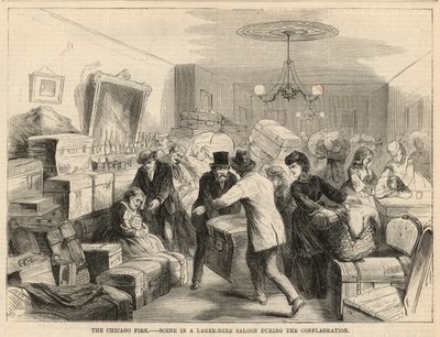Scène in een lagerbiersalon tijdens de brand door English School