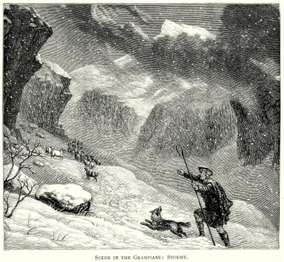 Scène in de Grampians: Stormachtig (gravure) door English School