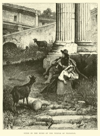 Scène in de ruïnes van de Tempel van Vespasianus door English School