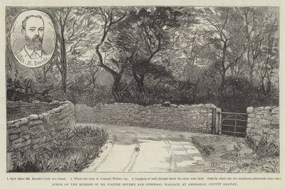 Scène van de moord op Mr. Walter Bourke en Korporaal Wallace, in Ardrahan, County Galway door English School