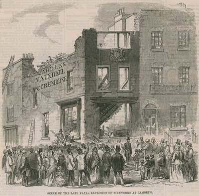 Scène van de recente fatale vuurwerkexplosie in Lambeth door English School