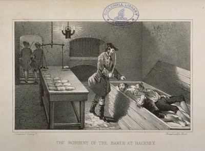 Scène van de overval op een Hackney Baker, ca. 1730 door English School