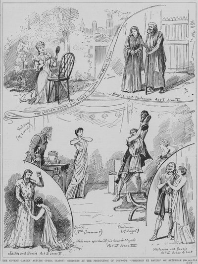 Scènes uit een uitvoering van Charles Gounods opera Philemon et Baucis in het Royal Opera House, Covent Garden, Londen door English School