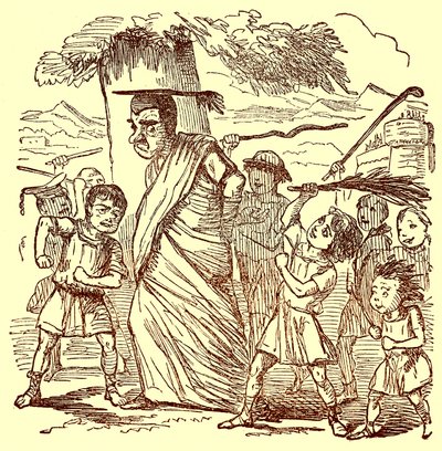Schooljongens slaan de schoolmeester, illustratie uit De Komische Geschiedenis van Rome door Gilbert Abbott a Beckett, gepubliceerd ca. 1850 door English School