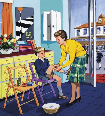 Schoolverpleegster (gouache op papier) door English School