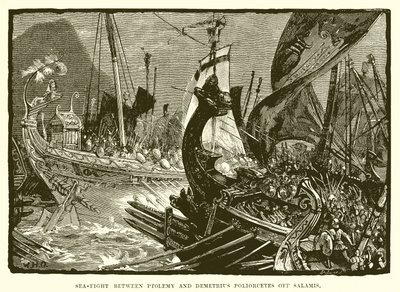 Zeeslag tussen Ptolemaeus en Demetrius Poliorcetes bij Salamis door English School