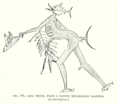 Zeegest, uit een inheemse Melanesische tekening, Codrington door English School