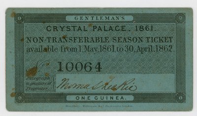 Seizoenskaart voor toegang tot het Crystal Palace, 1861-1862 door English School