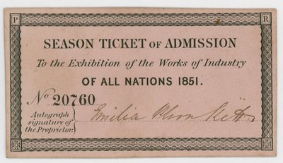 Seizoenskaart voor toegang tot de Grote Tentoonstelling van 1851 door English School