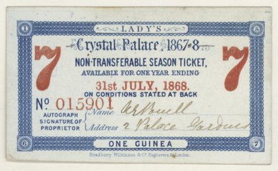 Seizoenskaart voor het Crystal Palace, Londen, 1867-1868 door English School