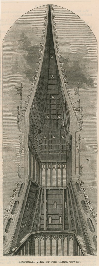 Doorsneden van de klokkentoren, Westminster, Londen door English School