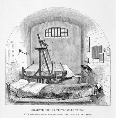 Aparte Cel in de Pentonville Gevangenis, uit The Criminal Prisons of London and Scenes of Prison Life door Henry Mayhew (1812-87) en John Binny, 1862 door English School
