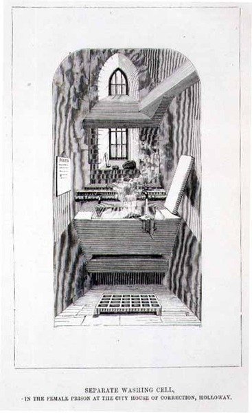 Aparte wascel in de vrouwengevangenis van het City House of Correction, Holloway, uit 