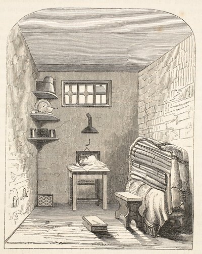 Afzonderlijke cel in het oude deel van de gevangenis in Brixton, illustratie uit The Criminal Prisons of London and Scenes from Prison Life door Henry Mayhew en John Binny, uitgegeven 1862 door English School