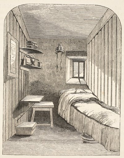 Afzonderlijke slaapcel in een van de nieuwe vleugels van de vrouwelijke strafgevangenis in Brixton, illustratie uit The Criminal Prisons of London and Scenes from Prison Life door Henry Mayhew en John Binny, uitgegeven 1862 door English School