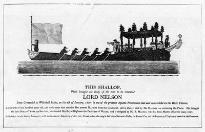 Sloep die het lichaam van Lord Nelson vervoert, 8 januari 1806 van Greenwich naar Whitehall Stairs door English School