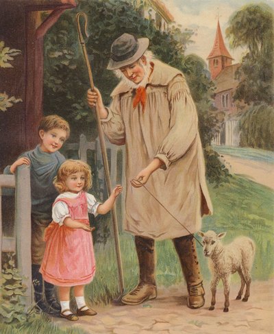 Herder geeft de Teugels van een Huisdierlam aan een Klein Meisje door English School