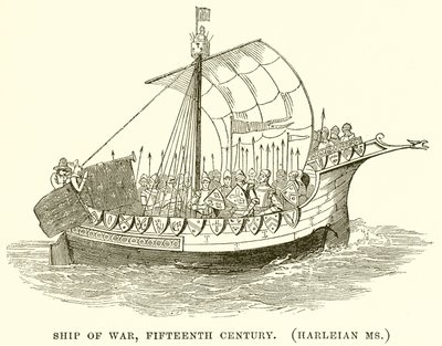 Oorlogsschip, vijftiende eeuw. (Harleian Ms.) door English School