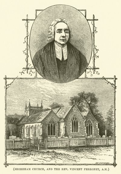 Shoreham Church, en dominee Vincent Perronet, AM (gravure) door English School