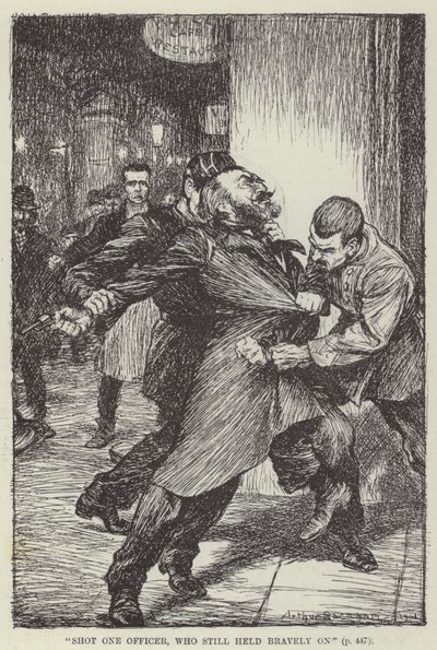 "Schoot één officier neer, die nog steeds dapper standhield" (gravure) door English School