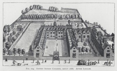 Sidney Sussex College, circa 1688, naar Loggan door English School