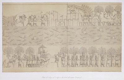 Belegering van een stad aan de oever van een rivier, plaat 42 uit Nineveh en zijn Overblijfselen door Austen Henry Layard (1817-94) gepubliceerd 1849 door English School