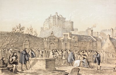 Het Ondertekenen van het Verbond in Greyfriars Churchyard, Edinburgh in 1638, uit 