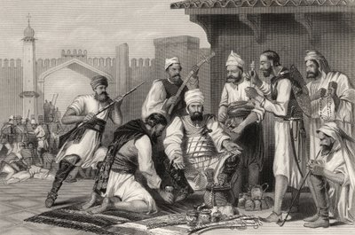 Sikh-troepen verdelen de buit van muiters, uit 