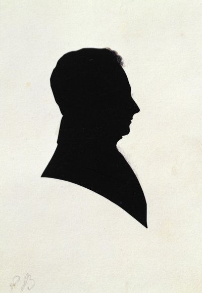 Silhouet van EB, uit Michael Faradays plakboek (inkt op papier) door English School
