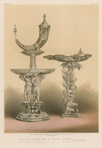 Zilveren Epergne en Hoorn door Hertz, Zilveren Tazza door Dahl, Kopenhagen door English School