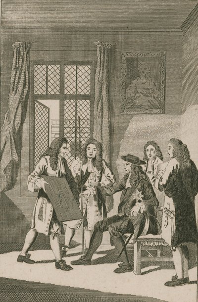 Sir Christopher Wren presenteert aan Koning Charles II zijn plan voor de wederopbouw van de stad Londen door English School